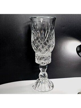 Block Cut Crystal Candle Hurricane Lamp 13" diamond slashes luxury glass decor
